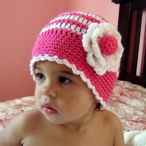 PDF Instant Download Crochet Pattern No 053 Striped Beanie With Flower All sizes baby toddler child adult crochet tutorial image 2