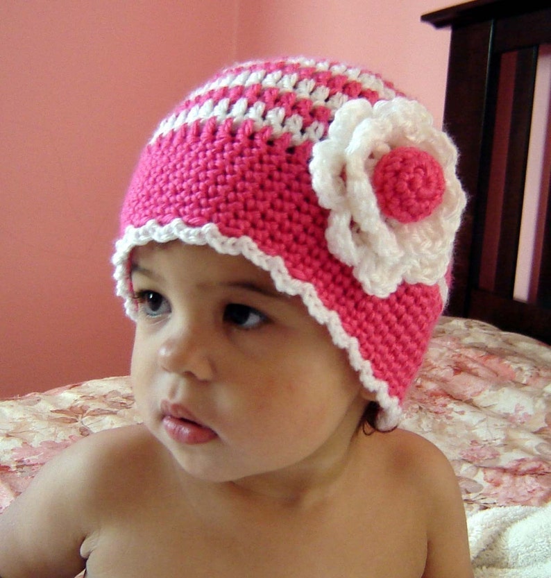 PDF Instant Download Crochet Pattern No 053 Striped Beanie With Flower All sizes baby toddler child adult crochet tutorial image 2