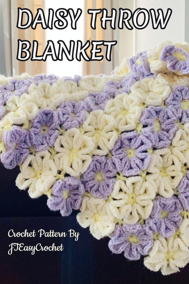 Mönster för Happy Daisy-filt, virkad blomsterfilt, PDF-mönster, blommig babyfilt, direktnedladdning, filt, barnrumsöverkast bild 12