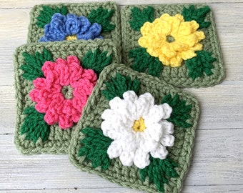 Daisy Flower granny square, Cornflower, Summer Afghan Block, beginner crochet pattern, Easy granny square for blankets, Floral granny square