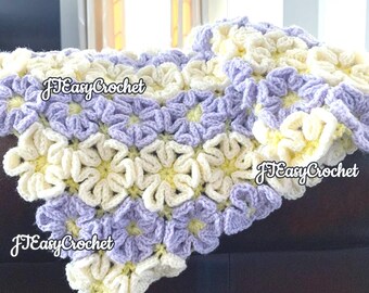 Flower Crochet Blanket Pattern, PDF Instant Download, Boho Floral Throw Blanket, Crochet Rug, Daisy Baby Blanket Crochet Idea Afghan