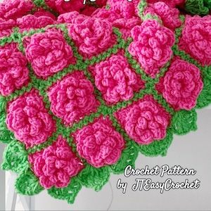 バラのベビーブランケットのパターンとビデオチュートリアル、かぎ針編みの花のブランケット、PDFパターン、花柄のベビーアフガン、即時ダウンロード、スローブランケット