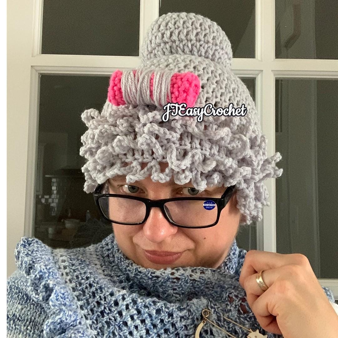 Old Lady Wig Hat Crochet Pattern, Granny Wig Newborn Photography