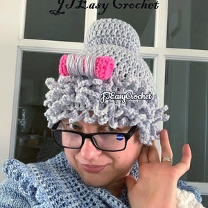 Old Lady Wig Hat Crochet Pattern, Granny Wig Newborn Photography Props, Grey Hair Old Woman Wig, 100 Years Old Lady Wig, Curlers Hat Pattern