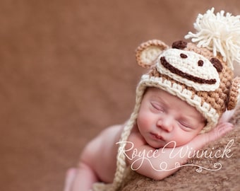 Monkey Hat Crochet Pattern, Crochet Photo Prop Patterns, Newborn Monkey Beanie, Preemie Crochet Pattern, Amigurumi Cap, Baby Animal Hat