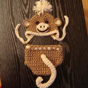 PDF Instant Download Crochet PATTERN No 256 Monkey Set Hat and Diaper cover Chunky yarn photo prop sizes preemie, newborn. 0-3, 3-6 months image 3