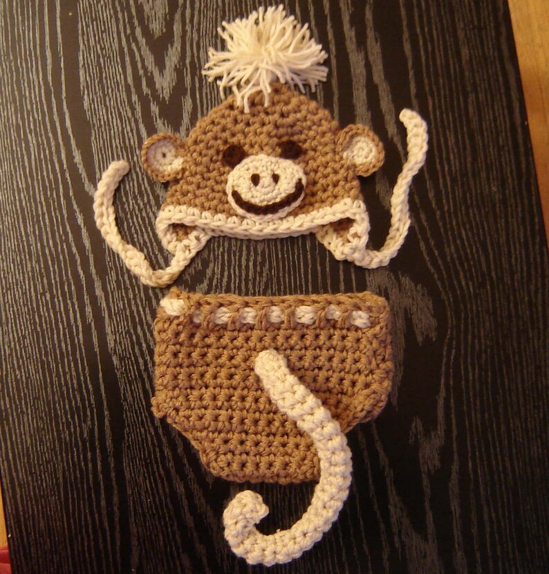 PDF Instant Download Crochet PATTERN No 256 Monkey Set Hat and Diaper cover Chunky yarn photo prop sizes preemie, newborn. 0-3, 3-6 months image 3