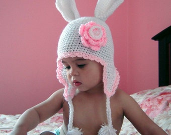 PDF Instant Download Crochet Pattern No064 White Bunny Hat All sizes Baby Toddler Child Adult