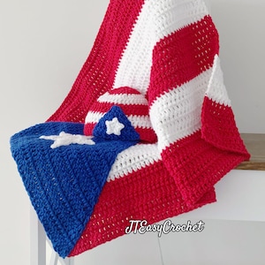 Puerto Rico Flag Baby Blanket Crochet Pattern, PDF Instant Download, Crochet Baby Blanket And Hat Set, PR National Flag Pattern Crochet