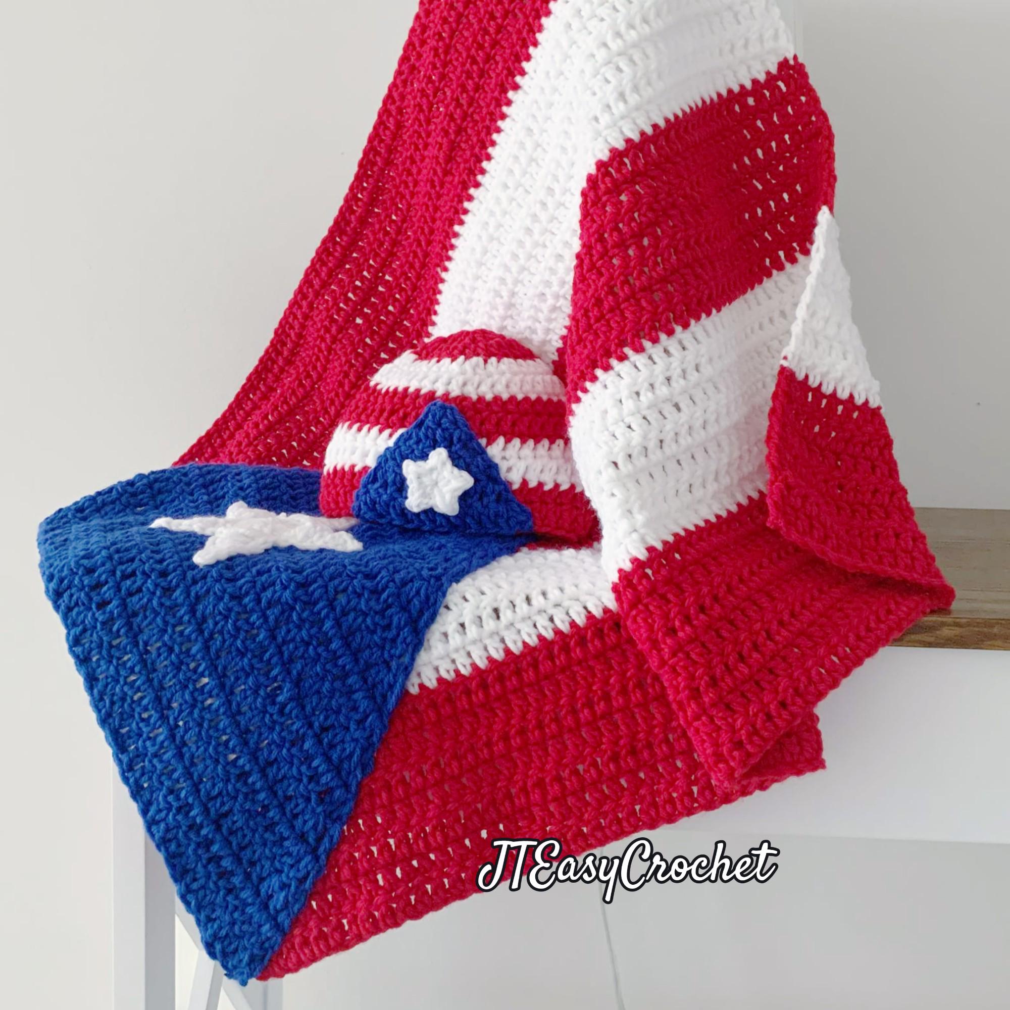 Puerto Rico Flag Baby Blanket Crochet Pattern, PDF Instant Download, Crochet Baby Blanket And Hat Set, PR National Flag Pattern Crochet