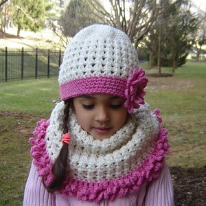 PDF Instant Download Crochet PATTERN No 138 Cream Hat and Cowl neck set child, teen and adult sizes image 2