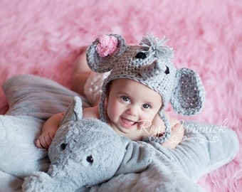 Crochet Elephant Hat Pattern, Baby Elephant Beanie Pattern, Animal Baby Hat, Knitted Pattern, Earflap Beanie PDF Pattern, Photography Outfit