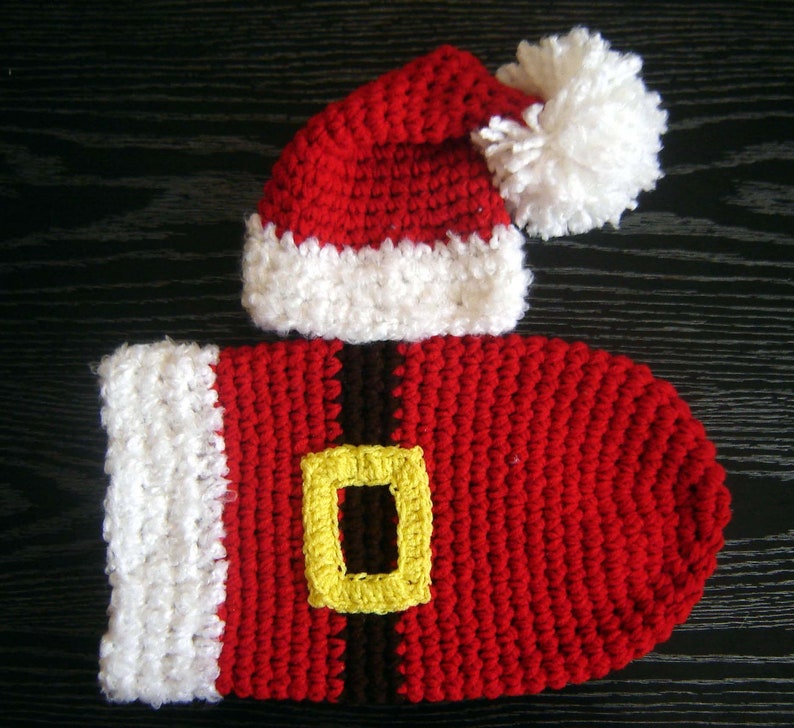 PDF Instant Download Easy Crochet Pattern No 262 Santa's Set Hat and Cocoon Chunky yarn photo prop sizes preemie, newborn. 0-3, 3-6 months image 2