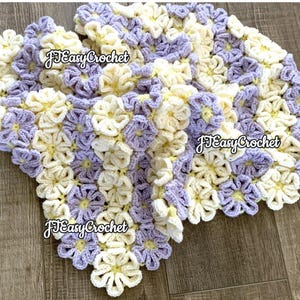 Mönster för Happy Daisy-filt, virkad blomsterfilt, PDF-mönster, blommig babyfilt, direktnedladdning, filt, barnrumsöverkast bild 11