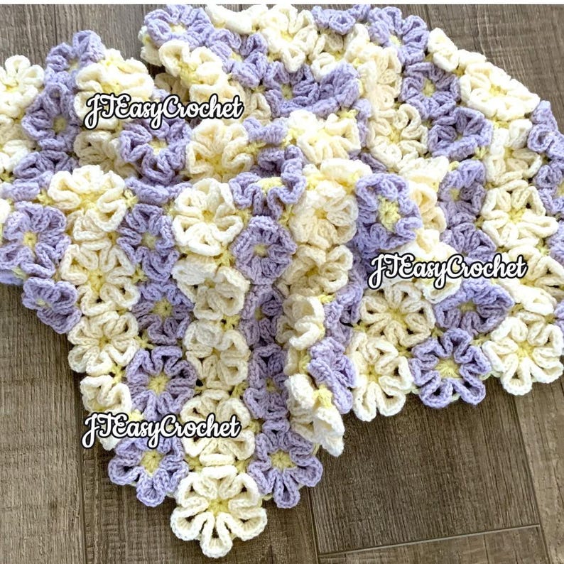 Mönster för Happy Daisy-filt, virkad blomsterfilt, PDF-mönster, blommig babyfilt, direktnedladdning, filt, barnrumsöverkast bild 11