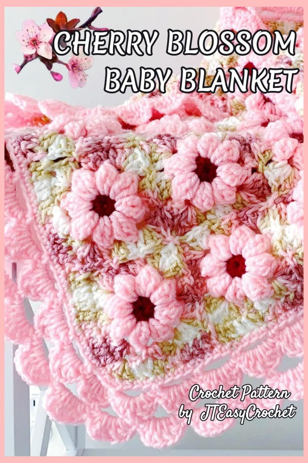 Cherry Blossom Baby Blanket, PDF Instant Download, Textured