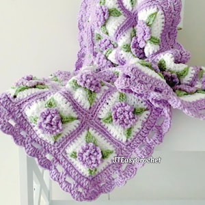 Floral Oma Platz Decke Muster, Crochet Lap Afghan, PDF Sofort Download, Cottagecore Couch werfen, Decke, Baby Geschenk, Lapghan