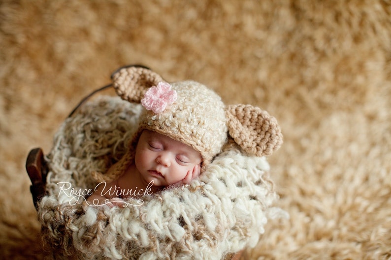 Crochet Lamb Hat Pattern, Baby Lamb Hat Pattern, Preemie Sheep Earflap Beanie, Easy Crochet Pattern, Newborn Photo Prop Pattern, Animal Hat image 4