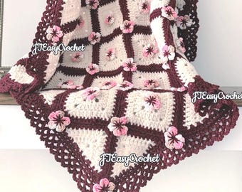 Cherry Blossom Flower Baby Blanket, Crochet Baby Blanket Pattern, Granny  Square Blanket, Newborn Afghan Pattern, Throw Blanket, Bedspread