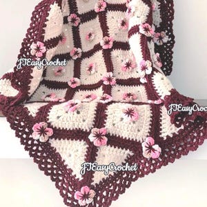 Cherry Blossom Flower Baby Blanket, Crochet Baby Blanket Pattern, Granny Square Blanket, Newborn Afghan Pattern, Throw Blanket, Bedspread