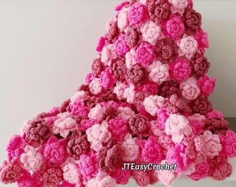 Rose Baby Blanket Pattern, Crochet Flower Blanket, Pdf Instant Download, Cottagecore Floral Baby Afghan, Couch Lap Throw, Nursery Bed Cover