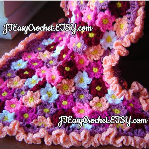 Crochet Flower Blanket Pattern, Baby Blanket Pattern, Newborn Floral Afghan, Nursery Rug Pattern, Digital Download, Swaddle Blanket,PDF File