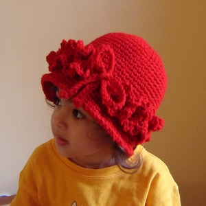 PDF Instant Download Easy Crochet Pattern No 081 Vintage Style Red Cloche All sizes Baby Toddler Child Adult image 1