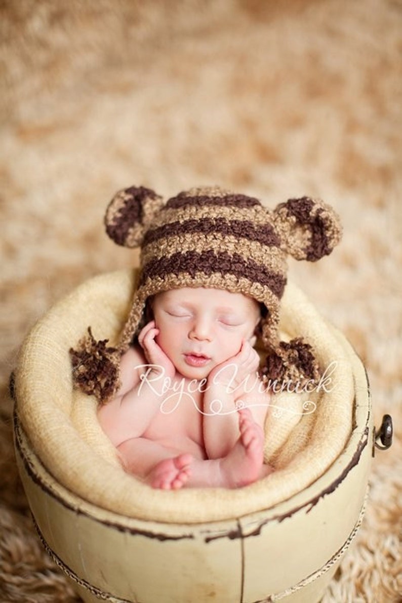 PDF Instant Download Easy Crochet Pattern no 104 Striped Monkey Hat All sizes from Newborn to Adult image 2