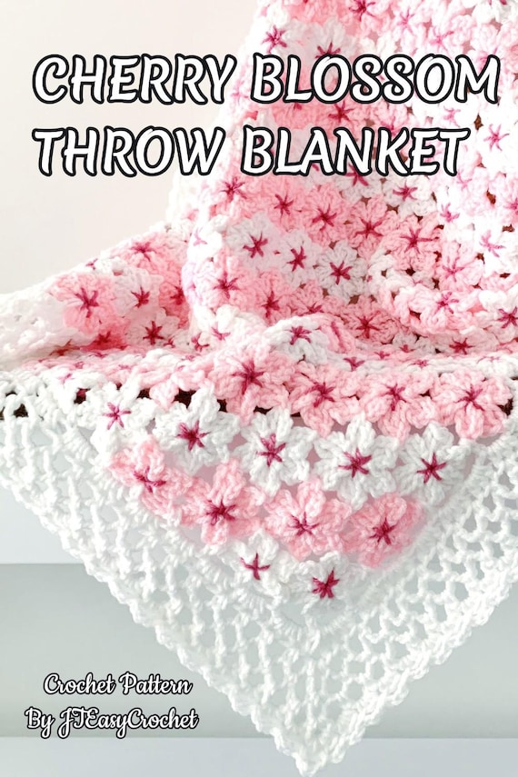 Cherry Blossom Flower Baby Blanket, Crochet Baby Blanket Pattern