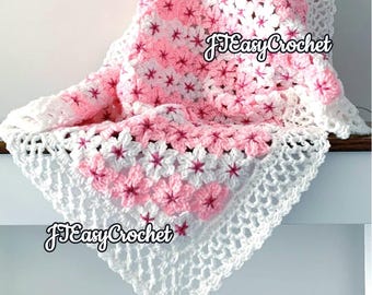 Cherry Blossom Flower Baby Blanket, Crochet Baby Blanket Pattern, Granny Square Blanket, Newborn Afghan Pattern, Throw Blanket, Bedspread