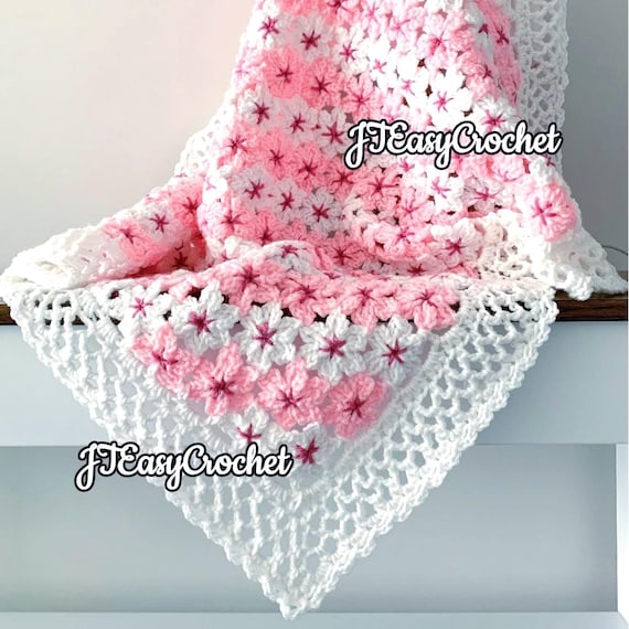 Cherry Blossom Flower Baby Blanket, Crochet Baby Blanket Pattern