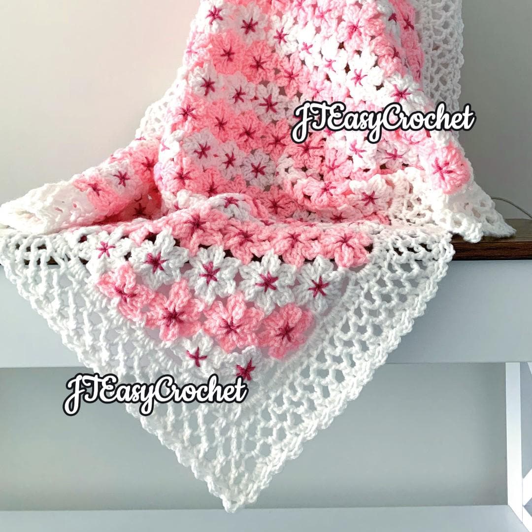 Cherry Blossom Flower Baby Blanket, Crochet Baby Blanket Pattern