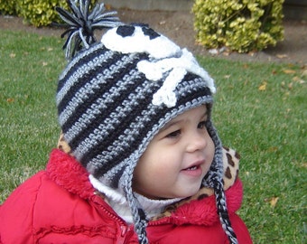 PDF Instant Download Crochet Pattern No 067 Pirate Earflap Hat ALL Sizes Baby Toddler Child Adult