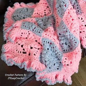 Grote oma vierkante babydeken GEHAAKT PATROON, pdf direct download, 3D-gestructureerde Afghaans, vintage Cottagecore-bankschoot, voordelig garen