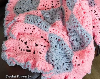 Large Granny Square Baby Blanket CROCHET PATTERN, PDF Instant Download, 3D Textured Afghan, Vintage Cottagecore Couch Lap Throw, Value Yarn