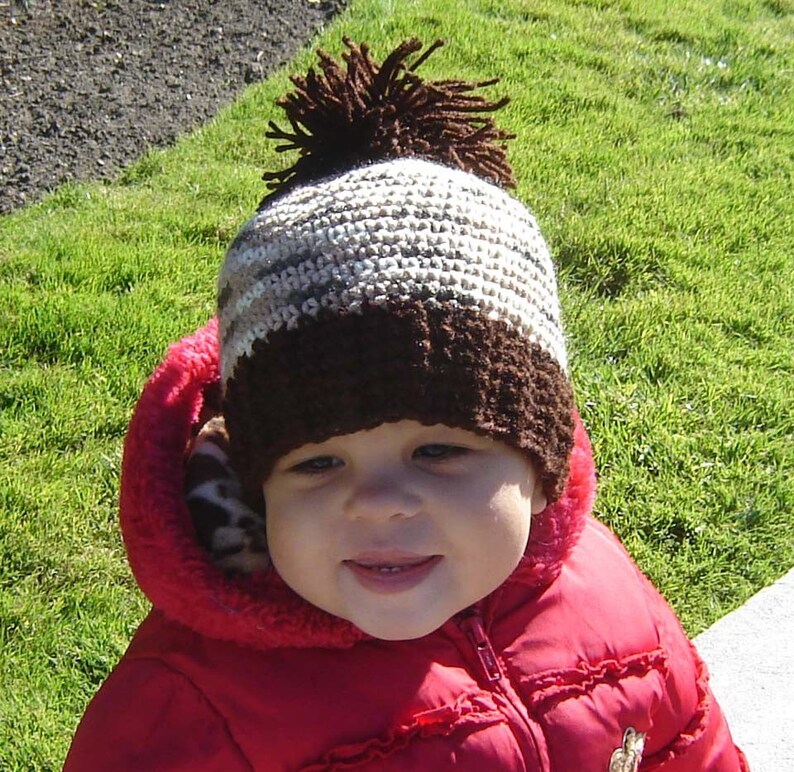 PDF Instant Download Crochet Pattern No 062 Brown Pom Pom Hat With Ribbed Edge All Size baby toddler child adult image 3