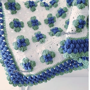 Patroon babydeken bosbes, gehaakt Afghaans fruit, pdf-patroon direct downloaden, 3D-omavierkant, knusse bes deken, schoothoes afbeelding 9