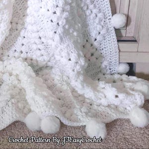 Pom Pom Oma Platz Decke Muster, einfache Pdf Häkelanleitung mit Video, bauschig texturiert werfen Afghane, Babypartygeschenk, Schoßdecke