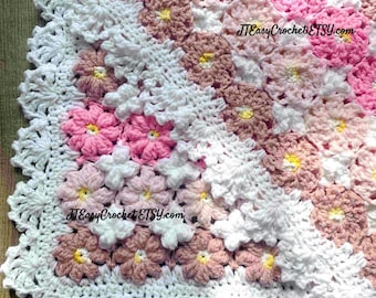 Flower Crochet Blanket Pattern Textured Crochet Motif PDF Instant Download 3D Floral Couch Lap Throw Afghan Baby Vintage Cottagecore Style
