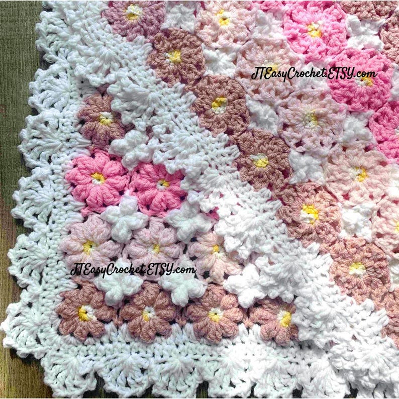 beautiful crochet flower baby blanket with pretty lace border