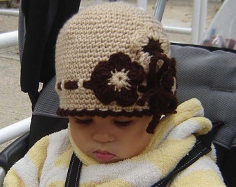 PDF Instant Download Easy Crochet PATTERN No030 beige Flower Cloche all sizes baby toddler child adult