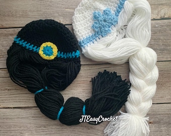 Crochet Wig Hat, Princess Wig Pattern PDF Instant Download, Wig With Braids, Crochet Wig Pattern, Black Braids Wig, Princess Hair Costume