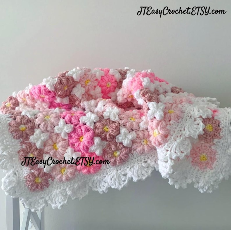 beautiful crochet flower baby blanket with pretty lace border