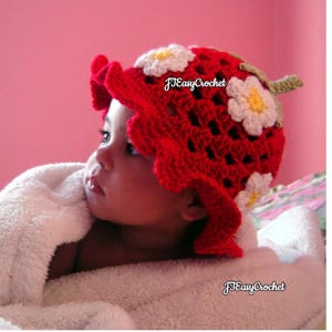 Hat Pattern Crochet Strawberry, Baby Crochet Bucket Hat Pattern, Strawberry Beanie, Newborn Girl Sun Hat, Fruit Crochet Cap, Floppy Sunhat