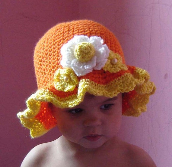 Crochet Baby Sun Hat Pattern, Children PDF, Toddler Bucket Hat Pattern, Summer Beach Hat, Baby Cap With Flower, Floppy Sun Hat,Scalloped Hat