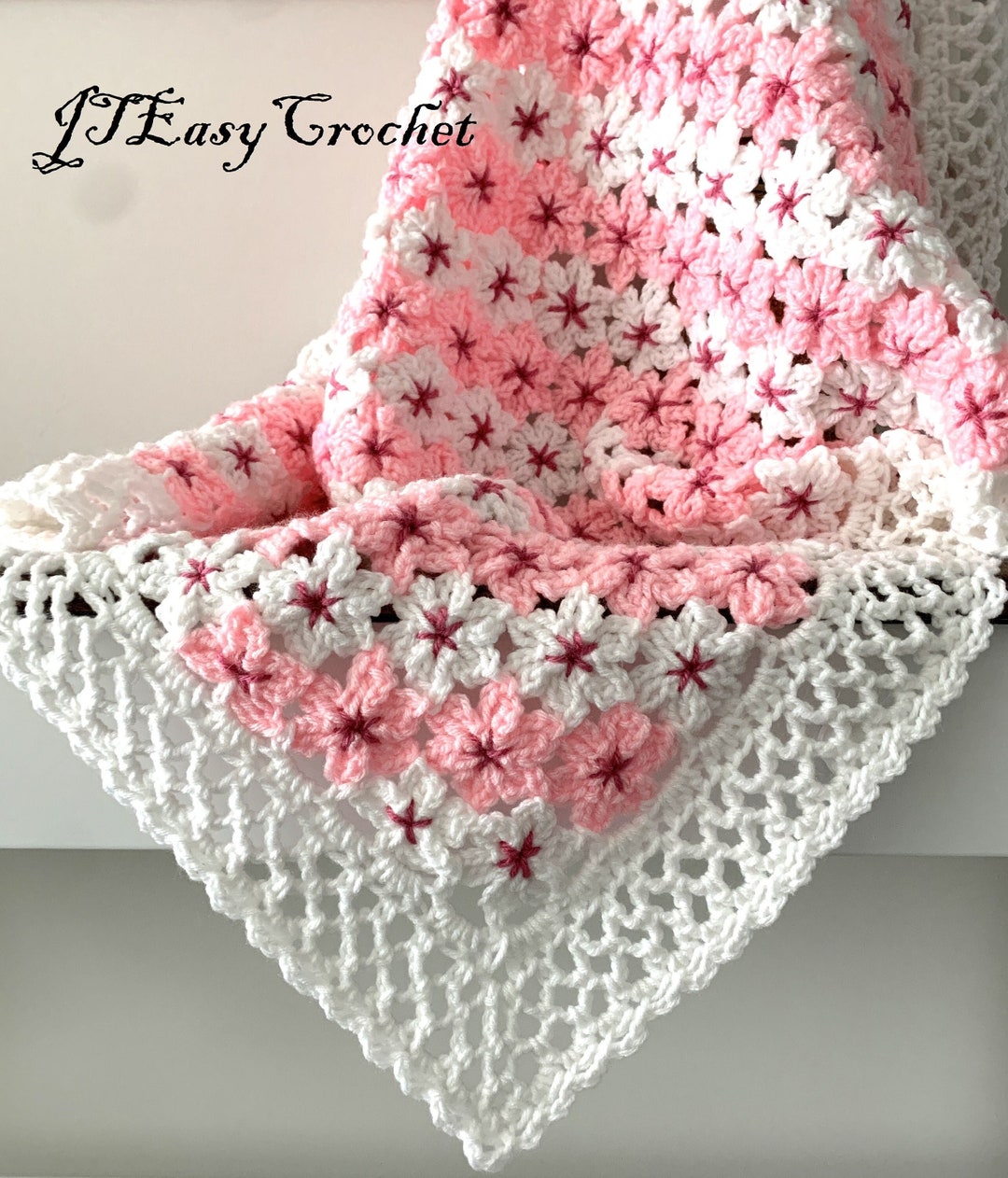 Cherry Blossom Flower Baby Blanket, Crochet Baby Blanket Pattern