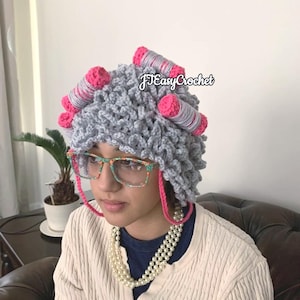 Old Lady Wig Crochet Pattern, Grey Hair Baby Wig, Granny Wig Pattern, Newborn Photo Props, Baby Curlers Hat, Instant Download, DIY Crochet