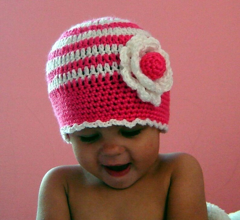 PDF Instant Download Crochet Pattern No 053 Striped Beanie With Flower All sizes baby toddler child adult crochet tutorial image 3