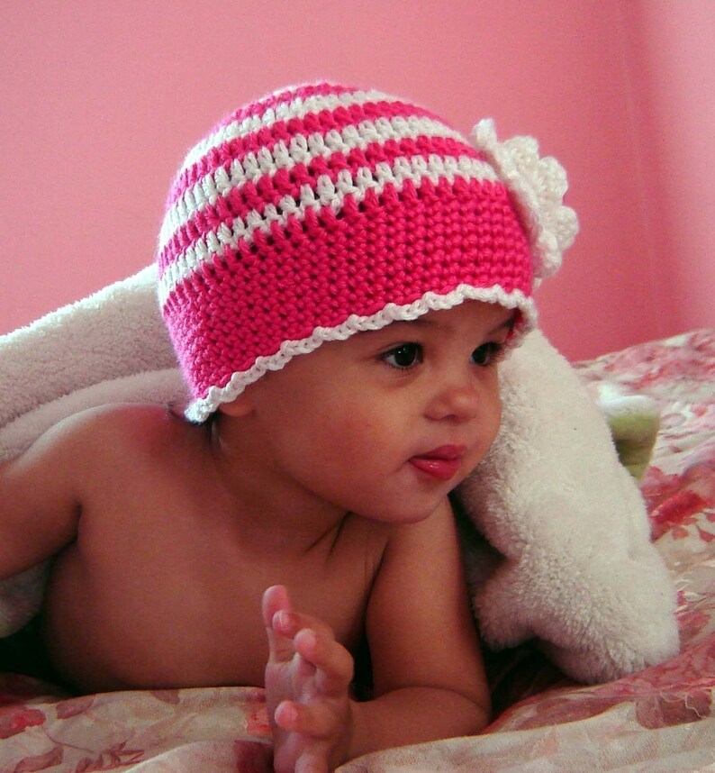 PDF Instant Download Crochet Pattern No 053 Striped Beanie With Flower All sizes baby toddler child adult crochet tutorial image 5