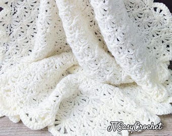 Retro Lace Throw Blanket Easy Crochet Pattern PDF Instant Download, Newborn Coming Home Carseat Stroller Cover Lap Afghan, Baby Shower Gift